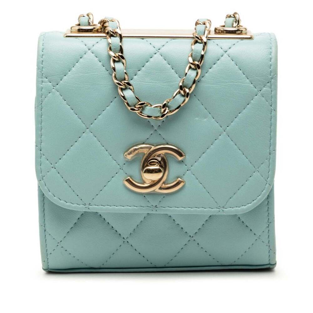 CHANEL Blue Lambskin Leather Logo Shoulder Bag